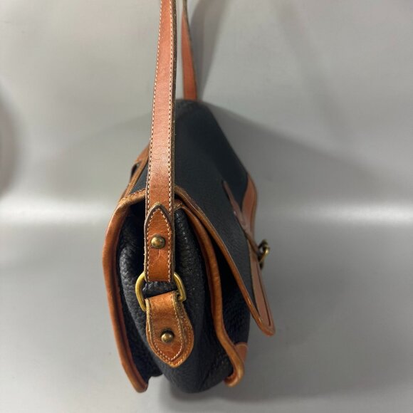 Vintage Dooney & Bourke All-Weather-Leather Navy Blue Tan Leather Trims Bag - Picture 3 of 11